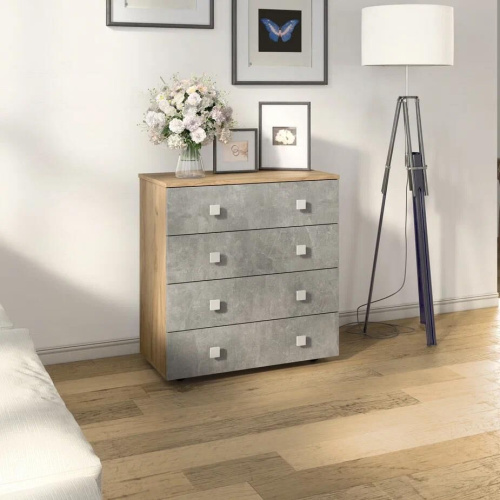 картинка Комод БИТЕЛ ЛОФТ-4 Дуб крафт золотой/Бетон БИТЕЛ ЛОФТ-4 Дуб крафт золотой/Бетон от магазина Tovar-RF.ru