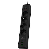 картинка cablexpert сетевой фильтр exnovo exn-4-cu2-b-2 (4р, 16а, 1xtype-c pd, 30вт, 2 х usb, 2м, ур.защиты 4+) черный, коробка {22561} от магазина Tovar-RF.ru