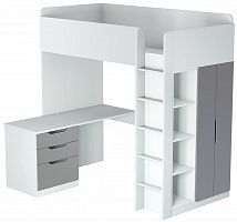 картинка кровать-чердак polini кровать-чердак polini kids simple с письменным столом и шкафом, белый-серый (8кор) от магазина Tovar-RF.ru