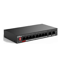 картинка dahua dh-sg1010p 10-портовый гигабитный неуправляемый коммутатор c poe, 8xrj45 1gb poe, 2xrj45 1gb uplink, суммарно 96вт, коммутация 20 гбит/с, mac-таблица 4k, металл от магазина Tovar-RF.ru