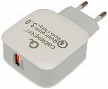 картинка универсальный адаптер питания cablexpert (21074) mp3a-pc-40, qc3.0, 1 порт usb, белый, пакет от магазина Tovar-RF.ru