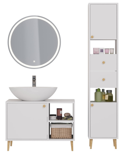 картинка Тумба LUNO, 80см, напольная, 1дв., 2 откр. полки,белый глянец, под ум. Триумф от магазина Tovar-RF.ru фото 8