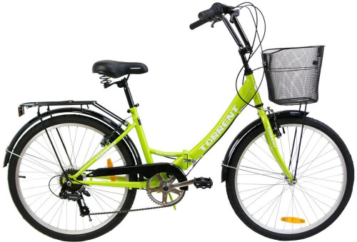 картинка велосипед torrent discovery 7 (рама сталь 16" складная, 7 скоростей., shimano, колеса 24д. корзина) 4000177 зеленыйот магазина Tovar-RF.ru