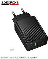 картинка сзу borofone (6941991122873) bas76a 1usb+1type-c 3.0a qc3.0 pd 30w black от магазина Tovar-RF.ru