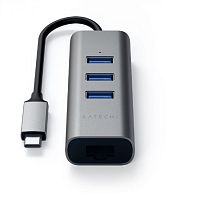 картинка usb-хаб satechi type-c 2-in-1 usb 3.0 aluminum 3 port hub and ethernet port. интерфейс type-c. цвет серый космос.[st-tc2n1usb31am] от магазина Tovar-RF.ru
